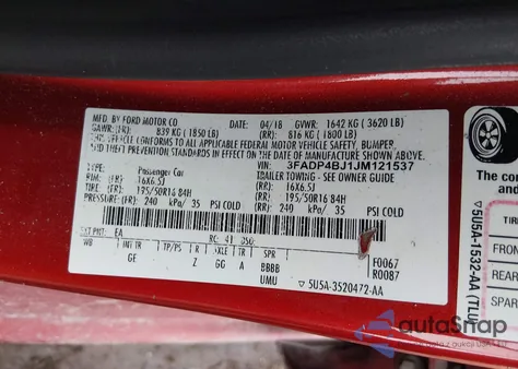 2018 Ford Fiesta Se z USA, uszkodzony, nr VIN 3FADP4BJ1JM121537